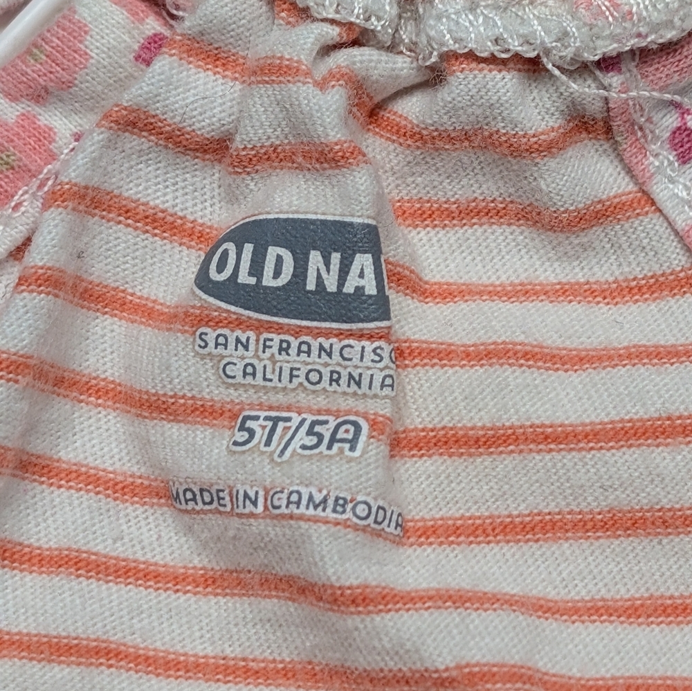 Old Navy Pink and White Striped Short Sleeve Tee with Floral Trim, 5T - Picture 3 of 5